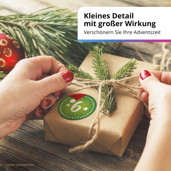 Adventskalender-Zahlen Aufkleber 1 bis 24 / Bunter Mix gestrichelt / Etiketten / Sticker / Weihnachtskalender / Advent / Rund / DIY / zum Aufkleben – Bild 6