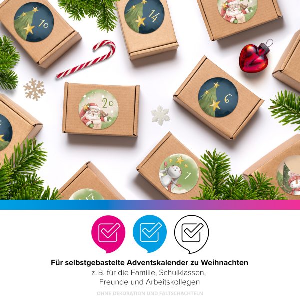 Adventskalender-Zahlen Aufkleber 1 bis 24 / Niedliche Zeichnungen Mix / Etiketten / Sticker / Weihnachtskalender / Advent / Rund / DIY / zum Aufkleben – Bild 4
