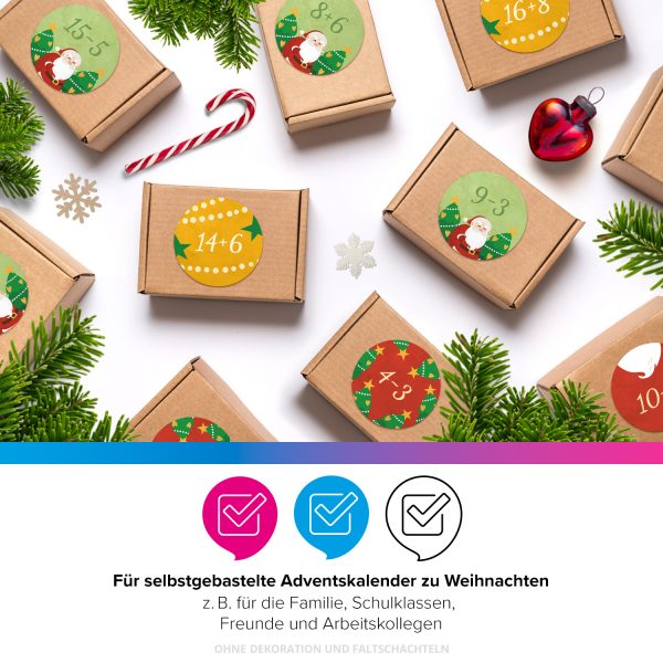 Adventskalender-Zahlen Aufkleber 1 bis 24 / Zahlen Rechnen Mathe Aufhaben rot gelb grün / Etiketten / Sticker / Weihnachtskalender / Advent / Rund / DIY / zum Aufkleben – Bild 4