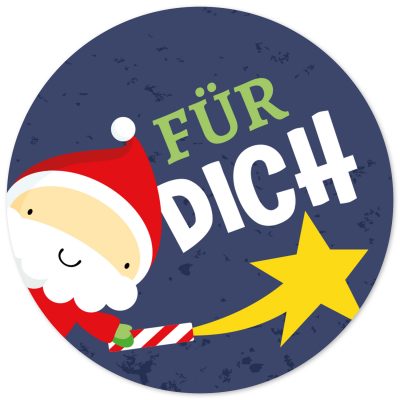 48 Geschenkaufkleber Weihnachten - FÜR DICH Weihnachtsmann blau - Weihnachtsaufkleber Aufkleber für Geschenke Etiketten rund 4cm