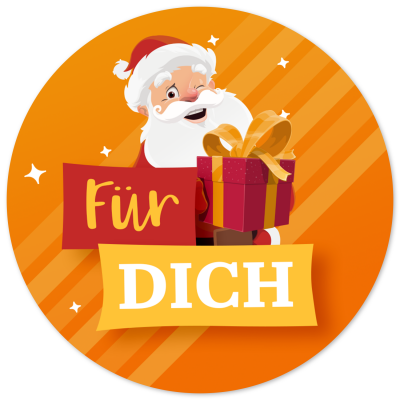 48 Geschenkaufkleber Weihnachten - FÜR DICH Weihnachtsmann orange - Weihnachtsaufkleber Aufkleber für Geschenke Etiketten rund 4cm