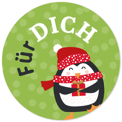 48 Geschenkaufkleber Weihnachten - FÜR DICH Pinguin grün - Weihnachtsaufkleber Aufkleber für Geschenke Etiketten rund 4cm