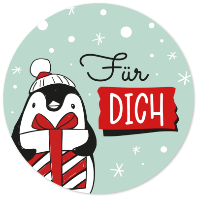 48 Geschenkaufkleber Weihnachten - FÜR DICH Pinguin Geschenk - Weihnachtsaufkleber Aufkleber für Geschenke Etiketten rund 4cm