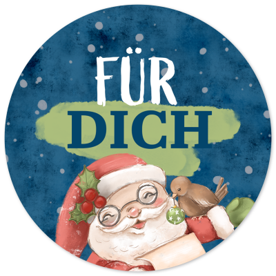 48 Geschenkaufkleber Weihnachten - FÜR DICH Weihnachtsmann Vintage - Weihnachtsaufkleber Aufkleber für Geschenke Etiketten rund 4cm