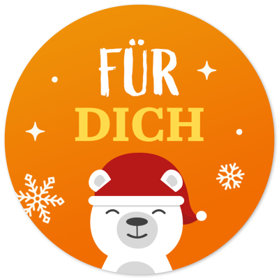 48 Geschenkaufkleber Weihnachten - FÜR DICH Eisbär - Weihnachtsaufkleber Aufkleber für Geschenke Etiketten rund 4cm