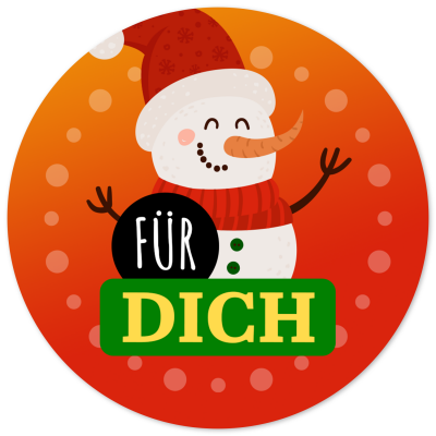 48 Geschenkaufkleber Weihnachten - FÜR DICH Schneemann - Weihnachtsaufkleber Aufkleber für Geschenke Etiketten rund 4cm