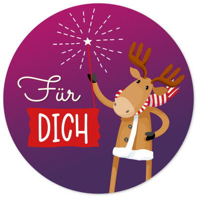48 Geschenkaufkleber Weihnachten - FÜR DICH lustiges Rentier - Weihnachtsaufkleber Aufkleber für Geschenke Etiketten rund 4cm
