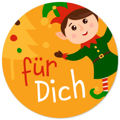 48 Geschenkaufkleber Weihnachten - FÜR DICH Wichtel - Weihnachtsaufkleber Aufkleber für Geschenke Etiketten rund 4cm