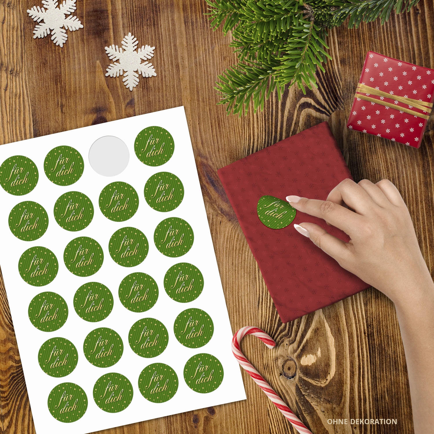 48 Geschenkaufkleber Weihnachten - FÜR DICH Elegant grün - Weihnachtsaufkleber Aufkleber für Geschenke Etiketten rund 4cm – Bild 2