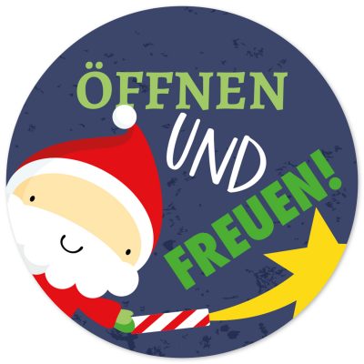 48 Geschenkaufkleber Weihnachten - ÖFFNEN UND FREUEN Weihnachtsmann - Weihnachtsaufkleber Aufkleber für Geschenke Etiketten rund 4cm