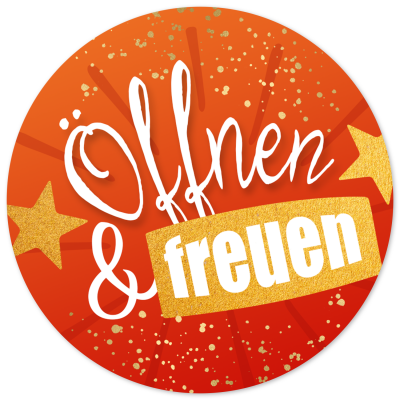 48 Geschenkaufkleber Weihnachten - ÖFFNEN UND FREUEN Sterne  - Weihnachtsaufkleber Aufkleber für Geschenke Etiketten rund 4cm