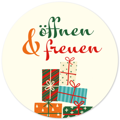 48 Geschenkaufkleber Weihnachten - ÖFFNEN UND FREUEN Geschenke - Weihnachtsaufkleber Aufkleber für Geschenke Etiketten rund 4cm