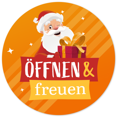 48 Geschenkaufkleber Weihnachten - ÖFFNEN UND FREUEN Santa - Weihnachtsaufkleber Aufkleber für Geschenke Etiketten rund 4cm