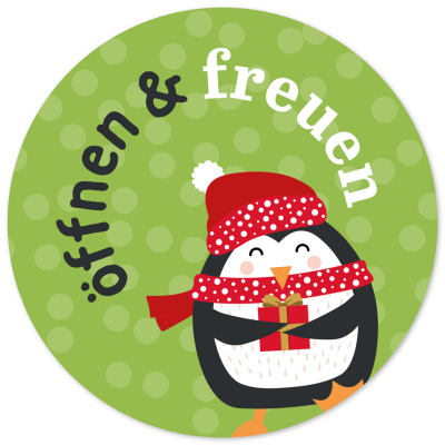 48 Geschenkaufkleber Weihnachten - ÖFFNEN UND FREUEN Pinguin - Weihnachtsaufkleber Aufkleber für Geschenke Etiketten rund 4cm