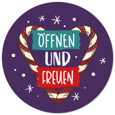 48 Geschenkaufkleber Weihnachten - ÖFFNEN UND FREUEN Zuckerstange - Weihnachtsaufkleber Aufkleber für Geschenke Etiketten rund 4cm