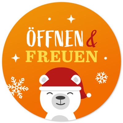 48 Geschenkaufkleber Weihnachten - ÖFFNEN UND FREUEN Eisbär - Weihnachtsaufkleber Aufkleber für Geschenke Etiketten rund 4cm