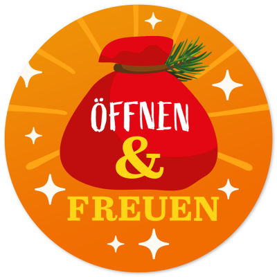 48 Geschenkaufkleber Weihnachten - AUSPACKEN UND FREUEN Sack - Weihnachtsaufkleber Aufkleber für Geschenke Etiketten rund 4cm