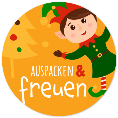 48 Geschenkaufkleber Weihnachten - AUSPACKEN UND FREUEN Wichtel - Weihnachtsaufkleber Aufkleber für Geschenke Etiketten rund 4cm