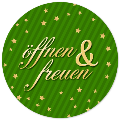 48 Geschenkaufkleber Weihnachten - ÖFFNEN UND FREUEN elegant grün - Weihnachtsaufkleber Aufkleber für Geschenke Etiketten rund 4cm