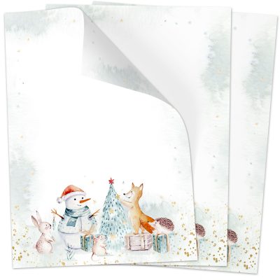 50 Blatt Weihnachtspapier (A4) | Niedliche Aquarell Tiere | Motivpapier | edles Briefpapier Weihnachten | beidseitig weihnachtlich bedruckt