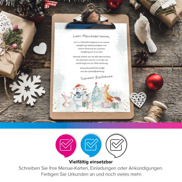 50 Blatt Weihnachtspapier (A4) | Niedliche Aquarell Tiere | Motivpapier | edles Briefpapier Weihnachten | beidseitig weihnachtlich bedruckt – Bild 4