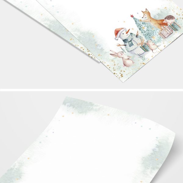 50 Blatt Weihnachtspapier (A4) | Niedliche Aquarell Tiere | Motivpapier | edles Briefpapier Weihnachten | beidseitig weihnachtlich bedruckt – Bild 7