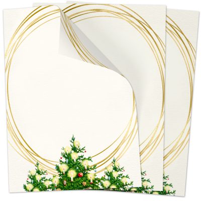 50 Blatt Weihnachtspapier (A4) | Tannenbaum ovaler Goldrahmen Look | Motivpapier | edles Briefpapier Weihnachten | beidseitig weihnachtlich bedruckt