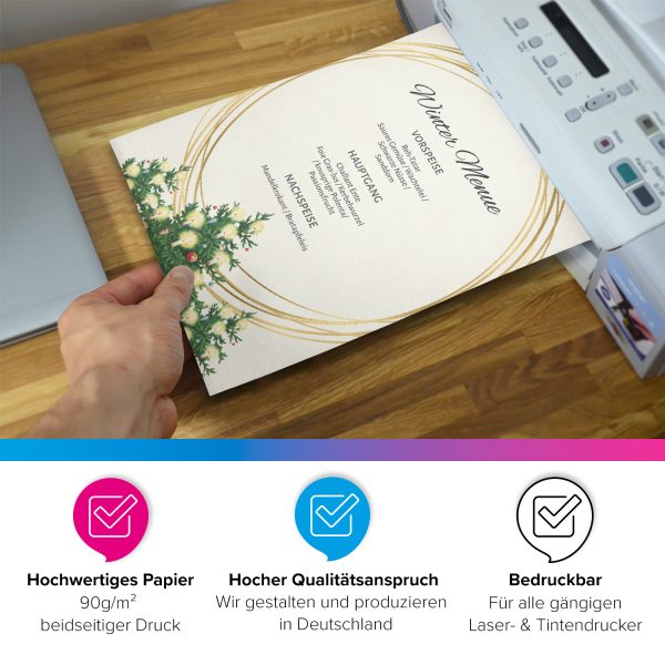 50 Blatt Weihnachtspapier (A4) | Tannenbaum ovaler Goldrahmen Look | Motivpapier | edles Briefpapier Weihnachten | beidseitig weihnachtlich bedruckt – Bild 3