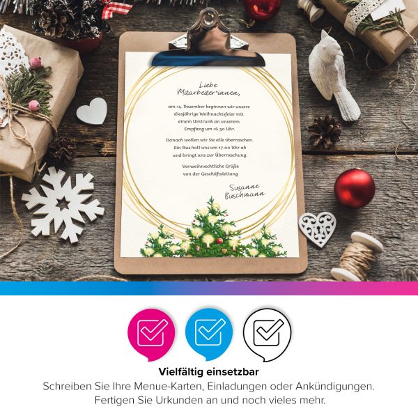 50 Blatt Weihnachtspapier (A4) | Tannenbaum ovaler Goldrahmen Look | Motivpapier | edles Briefpapier Weihnachten | beidseitig weihnachtlich bedruckt – Bild 4