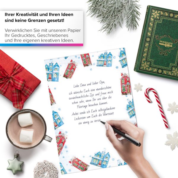 50 Blatt Weihnachtspapier (A4) | weihnachtliche Häuser | Motivpapier | edles Briefpapier Weihnachten | beidseitig weihnachtlich bedruckt – Bild 2