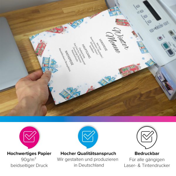 50 Blatt Weihnachtspapier (A4) | weihnachtliche Häuser | Motivpapier | edles Briefpapier Weihnachten | beidseitig weihnachtlich bedruckt – Bild 3