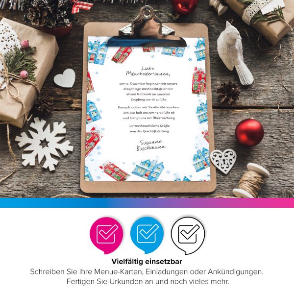 50 Blatt Weihnachtspapier (A4) | weihnachtliche Häuser | Motivpapier | edles Briefpapier Weihnachten | beidseitig weihnachtlich bedruckt – Bild 4