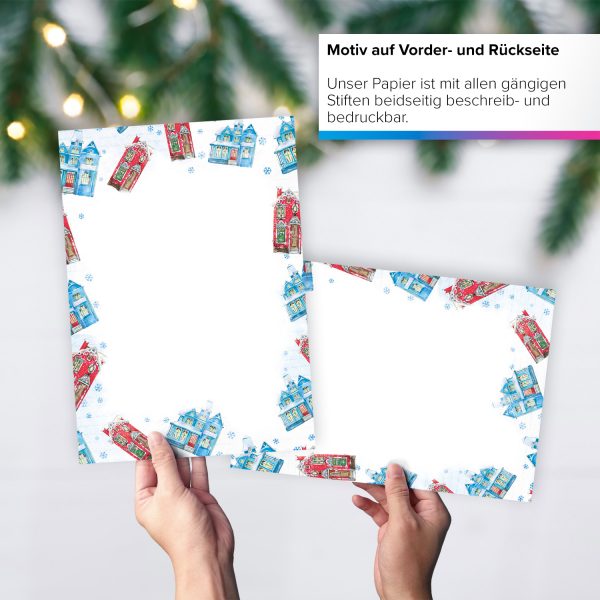 50 Blatt Weihnachtspapier (A4) | weihnachtliche Häuser | Motivpapier | edles Briefpapier Weihnachten | beidseitig weihnachtlich bedruckt – Bild 6
