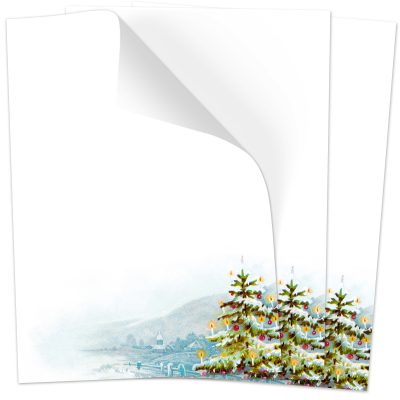 50 Blatt Weihnachtspapier (A4) | Vintage Look Tannenbaum Berge | Motivpapier | edles Briefpapier Weihnachten | beidseitig weihnachtlich bedruckt