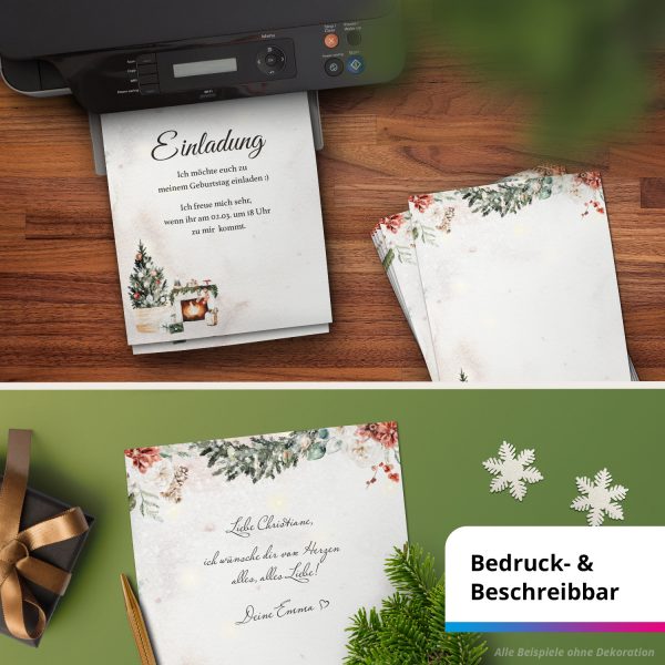 50 Blatt Briefpapier (A4) | Hygge Aquarell Christmas  | Weihnachten Weihnachtspapier | edles Design Papier | beidseitig bedruckt | Bastelpapier – Bild 6