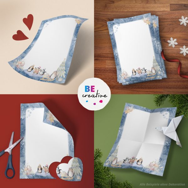 50 Blatt Briefpapier (A4) | Aquarell Pinguine Blau  | Weihnachten Weihnachtspapier | edles Design Papier | beidseitig bedruckt | Bastelpapier – Bild 2
