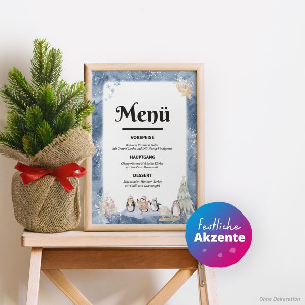 50 Blatt Briefpapier (A4) | Aquarell Pinguine Blau  | Weihnachten Weihnachtspapier | edles Design Papier | beidseitig bedruckt | Bastelpapier – Bild 4