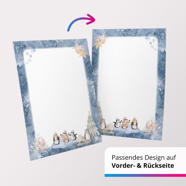50 Blatt Briefpapier (A4) | Aquarell Pinguine Blau  | Weihnachten Weihnachtspapier | edles Design Papier | beidseitig bedruckt | Bastelpapier – Bild 5