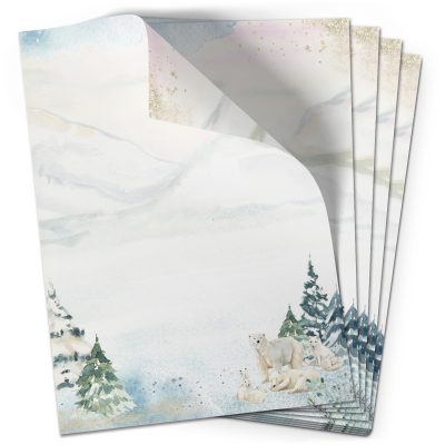 50 Blatt Briefpapier (A4) | Winterlandschaft Winter Eisbären | Weihnachten Weihnachtspapier | edles Design Papier | beidseitig bedruckt | Bastelpapier