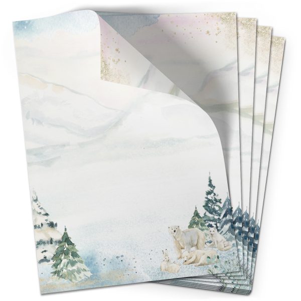 50 Blatt Briefpapier (A4) | Winterlandschaft Winter Eisbären | Weihnachten Weihnachtspapier | edles Design Papier | beidseitig bedruckt | Bastelpapier