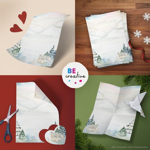 50 Blatt Briefpapier (A4) | Winterlandschaft Winter Eisbären | Weihnachten Weihnachtspapier | edles Design Papier | beidseitig bedruckt | Bastelpapier – Bild 2