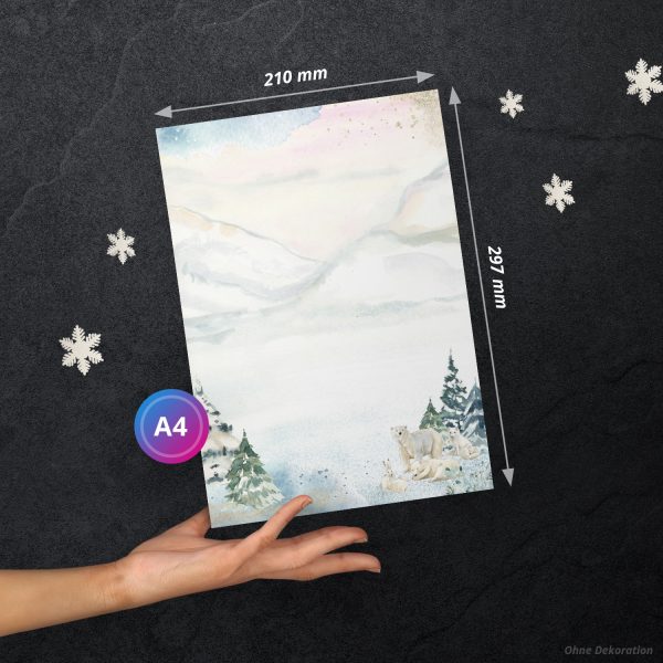 50 Blatt Briefpapier (A4) | Winterlandschaft Winter Eisbären | Weihnachten Weihnachtspapier | edles Design Papier | beidseitig bedruckt | Bastelpapier – Bild 3