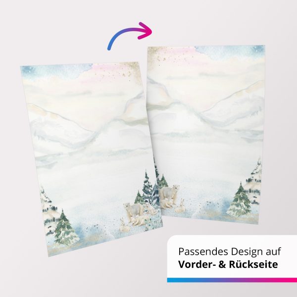 50 Blatt Briefpapier (A4) | Winterlandschaft Winter Eisbären | Weihnachten Weihnachtspapier | edles Design Papier | beidseitig bedruckt | Bastelpapier – Bild 5