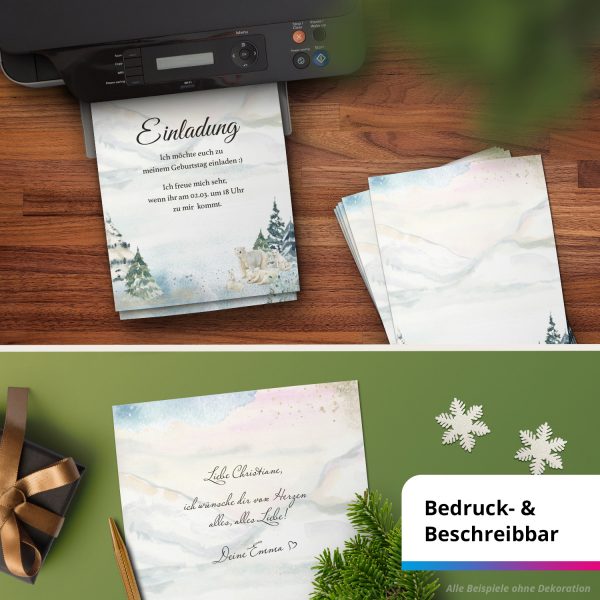 50 Blatt Briefpapier (A4) | Winterlandschaft Winter Eisbären | Weihnachten Weihnachtspapier | edles Design Papier | beidseitig bedruckt | Bastelpapier – Bild 6