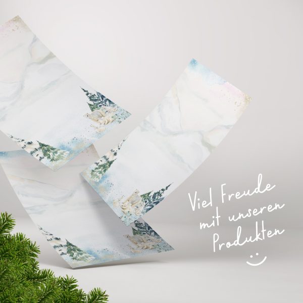 50 Blatt Briefpapier (A4) | Winterlandschaft Winter Eisbären | Weihnachten Weihnachtspapier | edles Design Papier | beidseitig bedruckt | Bastelpapier – Bild 7