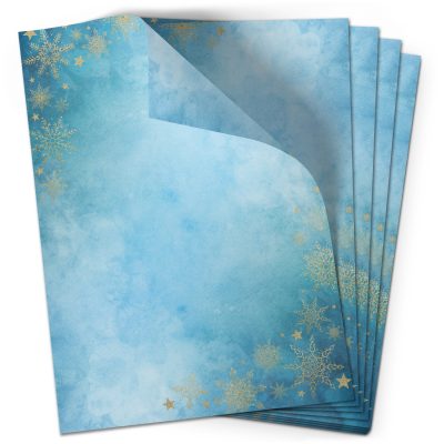50 Blatt Briefpapier (A4) | Winter Blue Aquarell Goldlook Sterne | Weihnachten Weihnachtspapier | edles Design Papier | beidseitig bedruckt | Bastelpapier