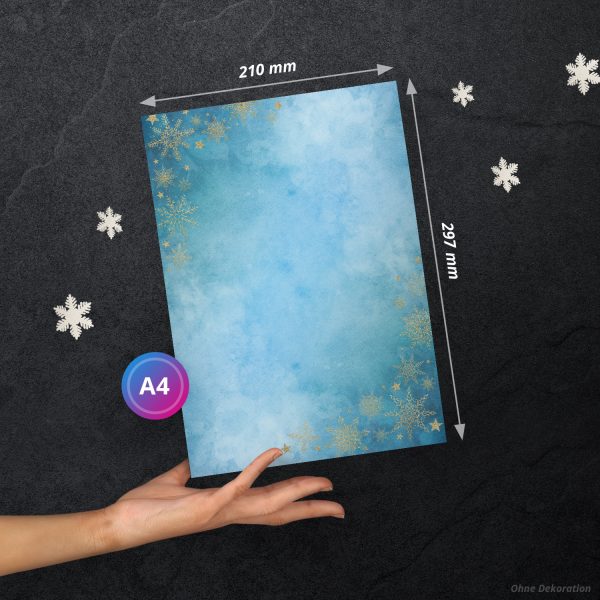 50 Blatt Briefpapier (A4) | Winter Blue Aquarell Goldlook Sterne | Weihnachten Weihnachtspapier | edles Design Papier | beidseitig bedruckt | Bastelpapier – Bild 3