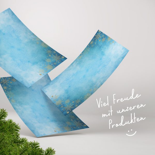 50 Blatt Briefpapier (A4) | Winter Blue Aquarell Goldlook Sterne | Weihnachten Weihnachtspapier | edles Design Papier | beidseitig bedruckt | Bastelpapier – Bild 7