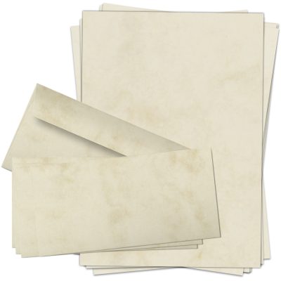 10 Briefpapiere und Briefumschläge SET | Marmor Beige | Papier und Umschlag mit Design-Motiv bedruckt | 90 g/m²