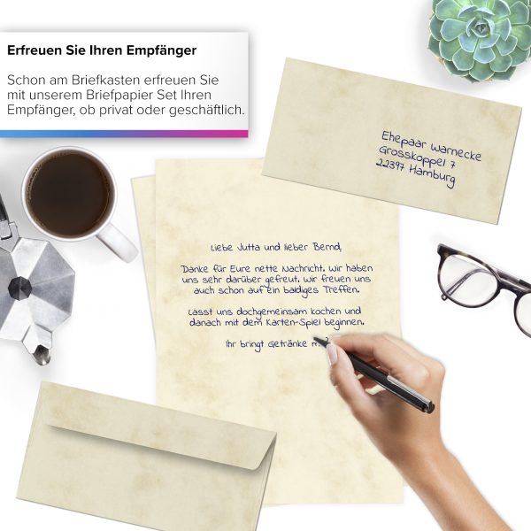10 Briefpapiere und Briefumschläge SET | Marmor Beige | Papier und Umschlag mit Design-Motiv bedruckt | 90 g/m² – Bild 2
